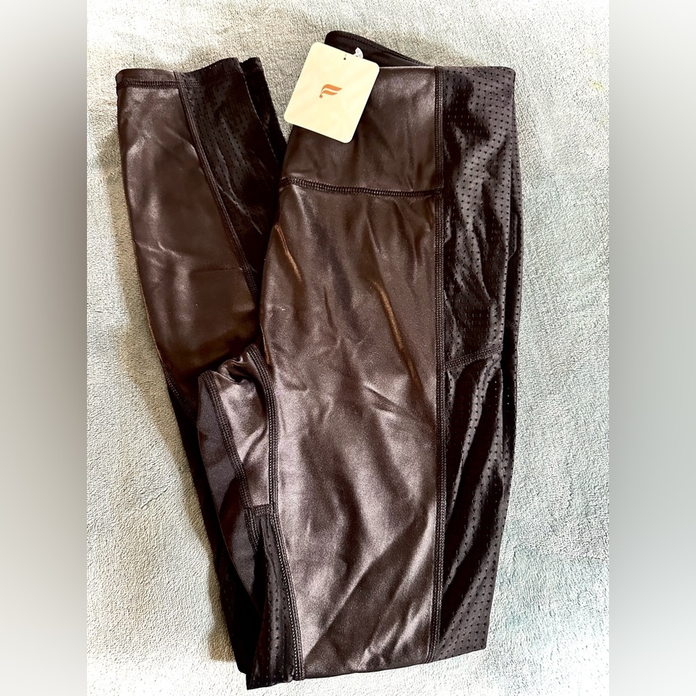 NWT Fabletics Motion365+ High Waisted Black Shine Leggings with Perforated Sides